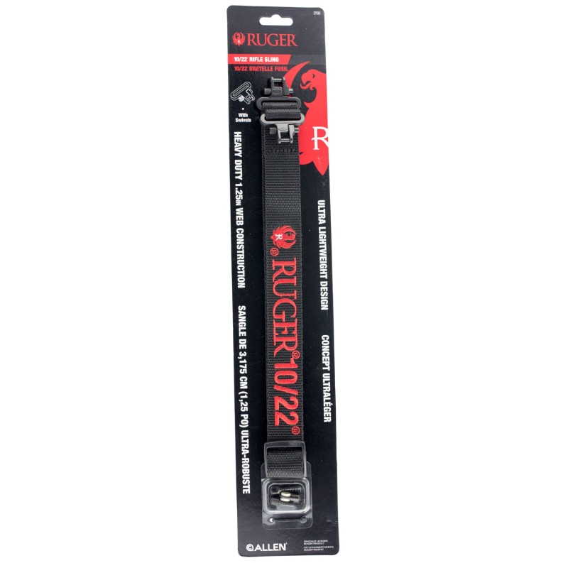 Ruger 27838 1022 Rifle Sling  1.25 W x 20.15 L Adjustable Black Webbing w Red Logo  300 lb Tested Swivels