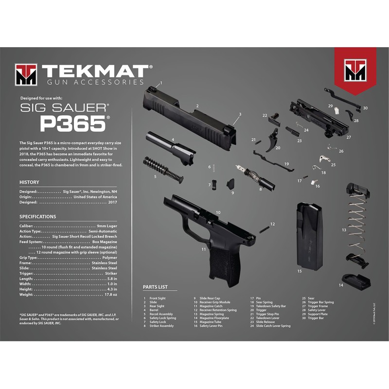 TekMat TEKR20SIGP365 Ultra 20 Sig P365 Sig P365 Parts Diagram 15x20