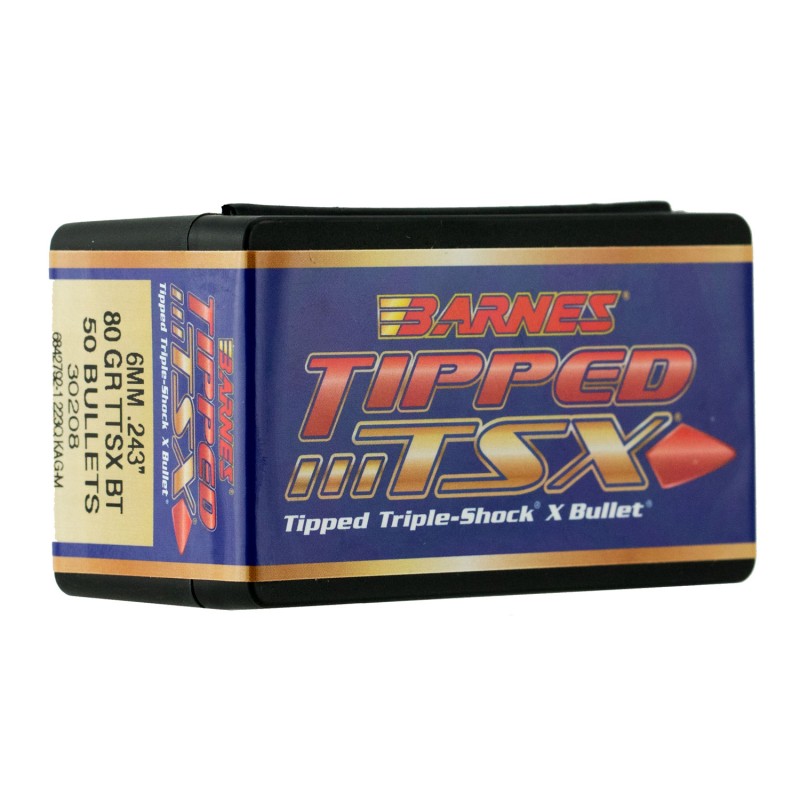 Barnes Bullets 30208 Tipped TSX  6mm 80gr Boat Tail 50Box