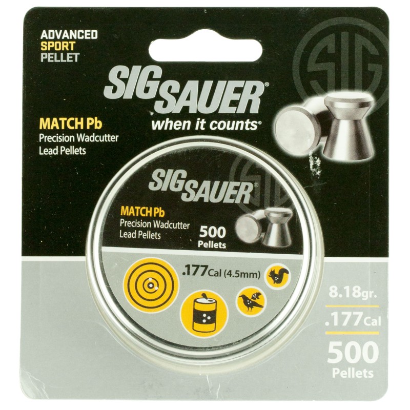 Sig Sauer Airguns AIRAMMOMATCHPB177500 Match  177 Lead Flat Nose 500Tin