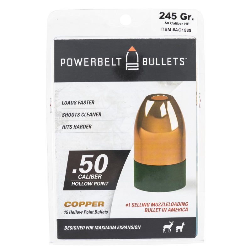 PowerBelt Bullets AC1589 Copper Muzzleloader 50Cal Hollow Point 245gr 15rdBox