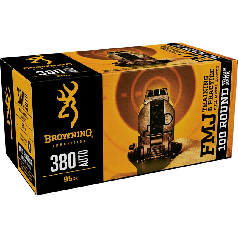 Browning Ammo B191803804 FMJ Value Pack 380ACP 95gr Full Metal Jacket 100 Per Box5 Case