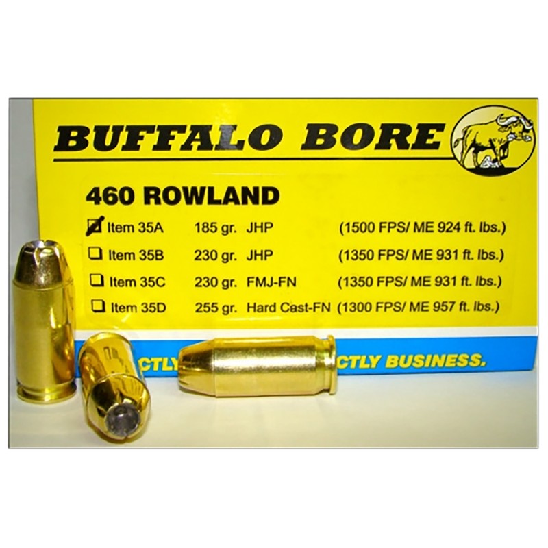 Buffalo Bore Ammunition 35A20 Personal Defense Strictly Business 460Rowland 185gr Jacket Hollow Point 20 Per Box12 Case