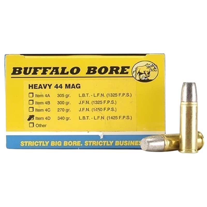 Buffalo Bore Ammunition 4D20 Heavy Strictly Business 44Rem Mag P 340gr Lead Flat Nose 20 Per Box12 Case