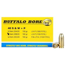 Buffalo Bore Ammunition 23B20 Heavy Strictly Business 40SW P 180gr Jacket Hollow Point 20 Per Box12 Case