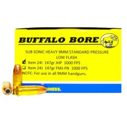 Buffalo Bore Ammunition 24I20 Subsonic Strictly Business 9mmLuger Subsonic 147gr Jacketed Hollow Point 20 Per Box12 Case