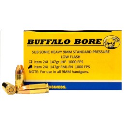 Buffalo Bore Ammunition 24J20 Subsonic Strictly Business 9mmLuger 147gr Full Metal Jacket Flat Nose 20 Per Box12 Case