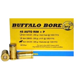 Buffalo Bore Ammunition 32C20 Personal Defense Strictly Business 45Auto Rim P 225gr Wadcutter 20 Per Box12 Case