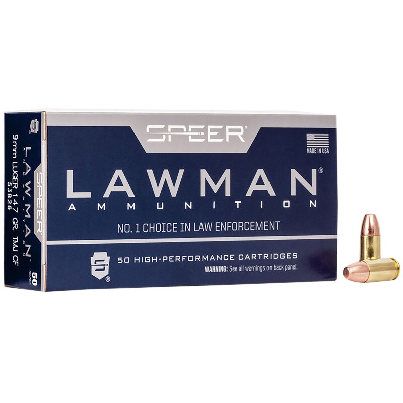 Speer 53826 Lawman Training CleanFire 9mmLuger 147gr Total Metal Jacket Flat Nose 50 Per Box20 Case