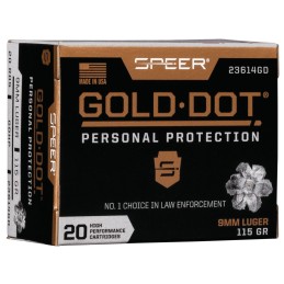 Speer 23614GD Gold Dot Personal Protection 9mmLuger 115gr Hollow Point 20 Per Box10 Case