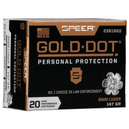 Speer 23619GD Gold Dot Personal Protection 9mmLuger 147gr Hollow Point 20 Per Box10 Case