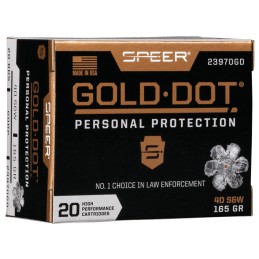 Speer 23970GD Gold Dot Personal Protection 40SW 165gr Hollow Point 20 Per Box10 Case