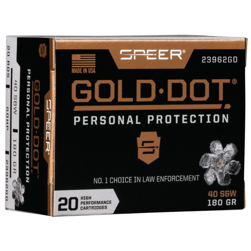 Speer 23962GD Gold Dot Personal Protection 40SW 180gr Hollow Point 20 Per Box10 Case