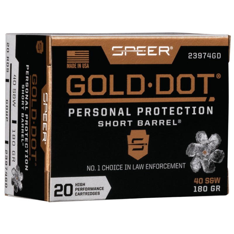 Speer 23974GD Gold Dot Personal Protection Short Barrel 40SW 180gr Hollow Point 20 Per Box10 Case