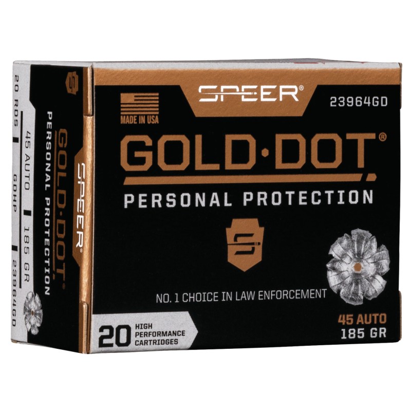 Speer 23964GD Gold Dot Personal Protection 45ACP 185gr Hollow Point 20 Per Box10 Case