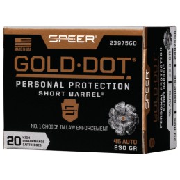 Speer 23975GD Gold Dot Personal Protection Short Barrel 45ACP 230gr Hollow Point 20 Per Box10 Case