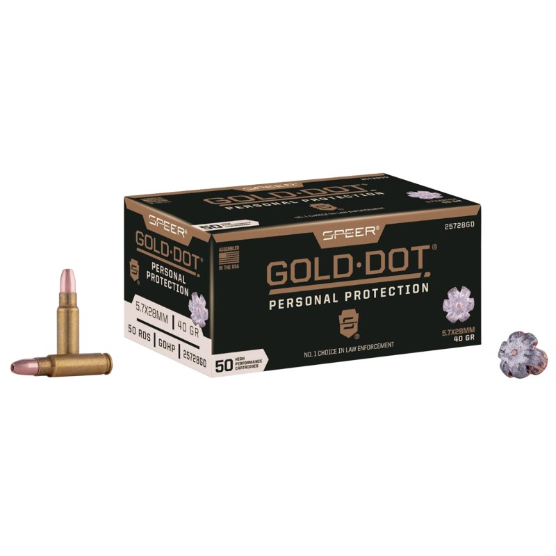 Speer 25728GD Gold Dot Personal Protection 5.7x28mm 40gr Hollow Point 50 Per Box10 Case