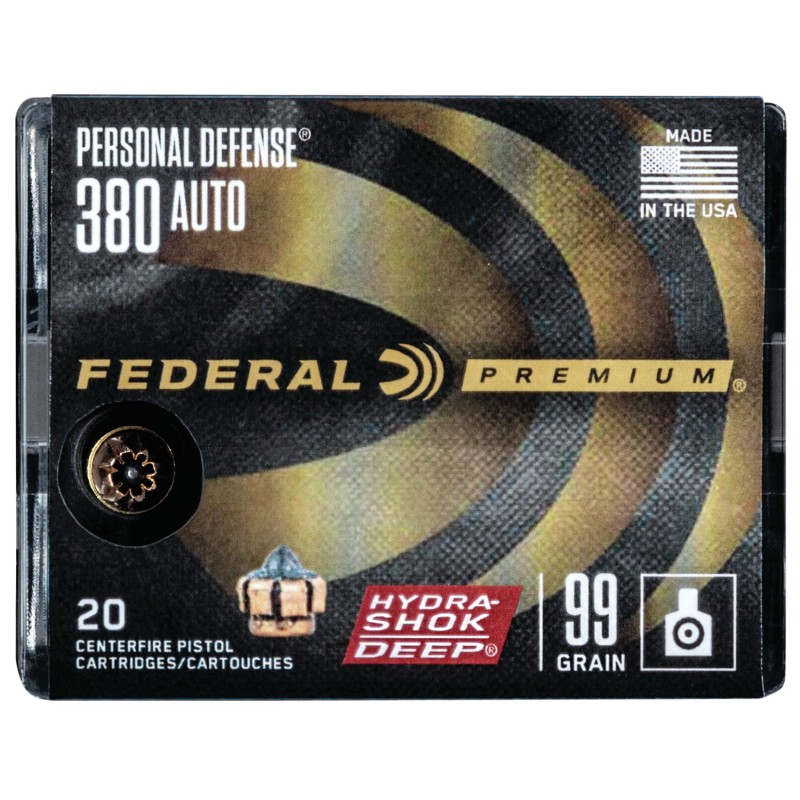 Federal P380HSD1 Premium Personal Defense 380ACP 99gr HydraShok Deep Hollow Point 20 Per Box10 Case