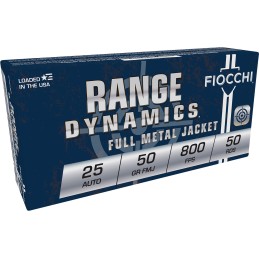 Fiocchi 25AP Range Dynamics  25ACP 50gr Full Metal Jacket 50 Per Box20 Case