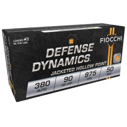 Fiocchi 380APHP Defense Dynamics  380ACP 90gr Jacketed Hollow Point 50 Per Box20 Case