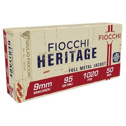 Fiocchi 9MAK Heritage  9mmMakarov 95gr Full Metal Jacket 50 Per Box20 Case