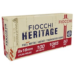 Fiocchi 9X18 Heritage  9x18mmUltra 100gr Full Metal Jacket Truncated Cone 50 Per Box20 Case