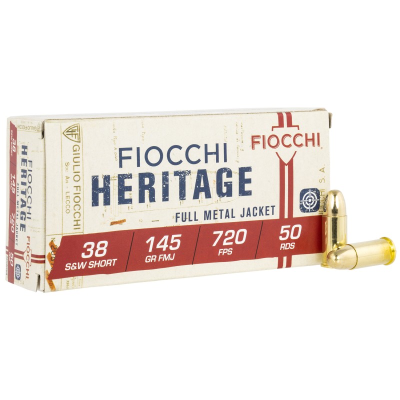 Fiocchi 38SWSHA Heritage  38SWShort 145gr Full Metal Jacket 50 Per Box20 Case