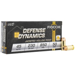 Fiocchi 45T500 Defense Dynamics  45ACP 230gr Jacketed Hollow Point 50 Per Box10 Case