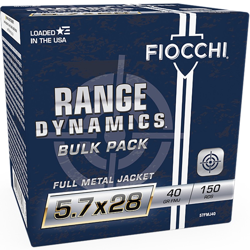 Fiocchi 57FMJ40 Range Dynamics  5.7x28mm 40gr Full Metal Jacket 150 Per Box3 Case Bulk