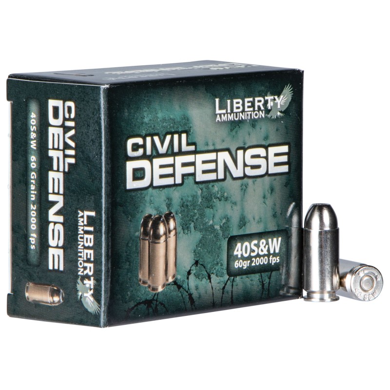 Liberty Ammunition LACD40012 Civil Defense  40SW 60gr Lead Free Fragmenting Hollow Point 20 Per Box50 Case