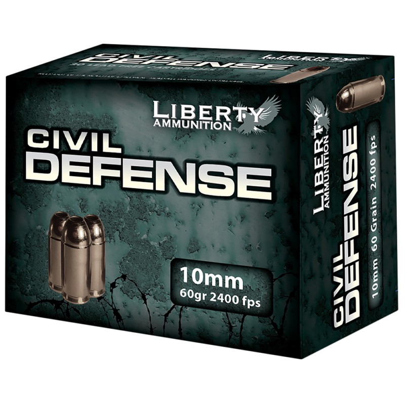 Liberty Ammunition LACD10032 Civil Defense  10mmAuto 60gr Lead Free Fragmenting Hollow Point 20 Per Box50 Case