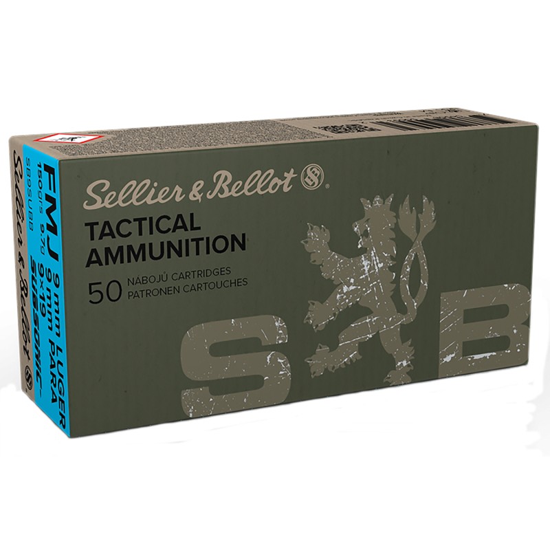 Sellier  Bellot SB9SUBB Handgun Target 9mmLuger Subsonic 150gr Full Metal Jacket 50 Per Box20 Case