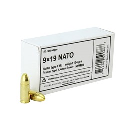 Sellier  Bellot SB9NATO Handgun  9mmLuger 124gr Full Metal Jacket 50 Per Box20 Case