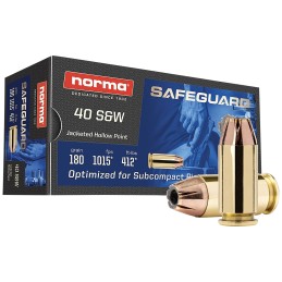 Norma Ammunition 801407727  Safeguard 40SW 180gr Jacketed Hollow Point 50 Per Box20 Case