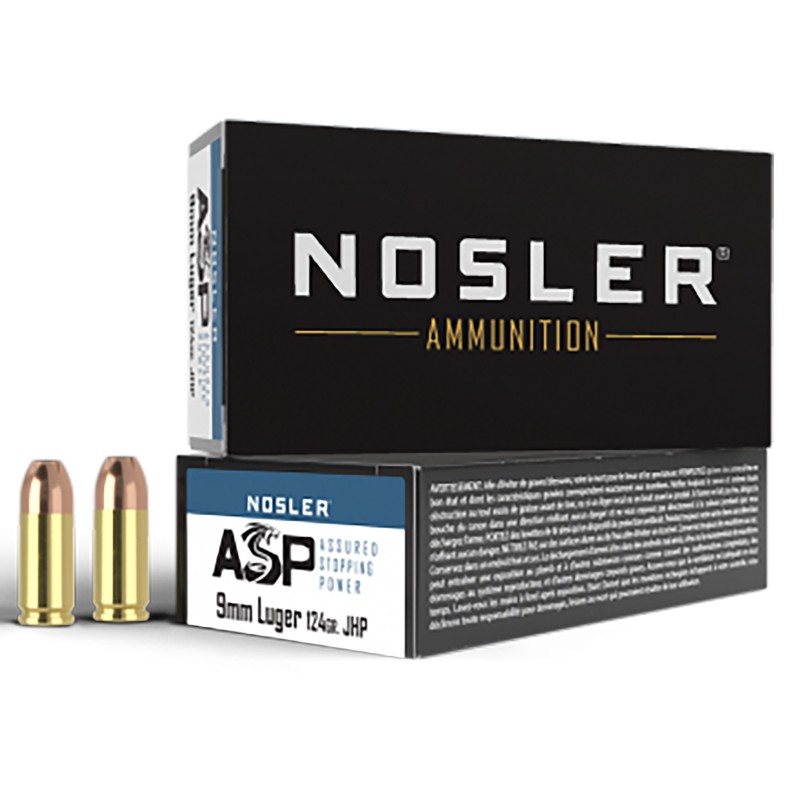 Nosler 51054 Assured Stopping Power Handgun 9mmLuger 124gr Jacketed Hollow Point 50 Per Box10 Case