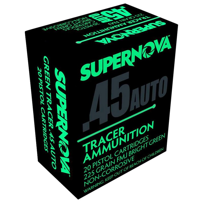 Supernova PMSN45ACG Green Tracer Non Corrosive 45ACP 225gr Full Metal Jacket 20 Per Box50 Case