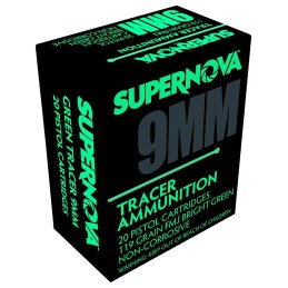 Supernova PMSN9MMG Green Tracer Non Corrosive 9mmLuger 119Gr Full Metal Jacket 20 Per Box50 Case