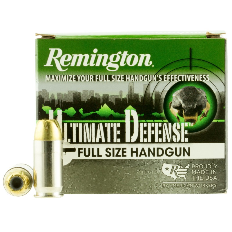 Remington Ammunition 28973 Ultimate Defense Full Size Handgun 45ACPP 185gr Brass Jacketed Hollow Point 20 Per Box25 Case