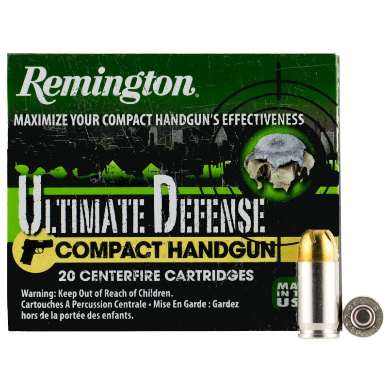 Remington Ammunition 28964 Ultimate Defense Compact Handgun 380ACP 102gr Brass Jacketed Hollow Point 20 Per Box25 Case