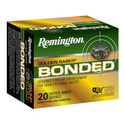 Remington Ammunition 29341 Golden Saber Bonded  9mmLugerP 124gr Bonded Brass Jacketed Hollow Point 20 Per Box25 Case