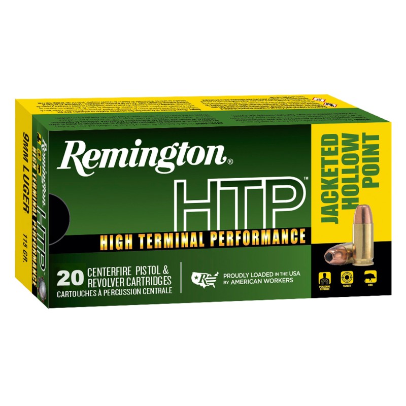 Remington Ammunition 28288 HTP  9mmLuger 115gr Jacketed Hollow Point 20 Per Box25 Case