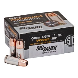 Sig Sauer E9MMA150 Elite Performance  9mmLuger 115gr VCrown Jacketed Hollow Point 50 Per Box10 Case