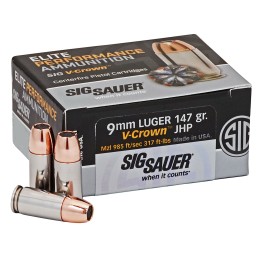 Sig Sauer E9MMA350 Elite Performance  9mmLuger 147gr VCrown Jacketed Hollow Point 50 Per Box10 Case