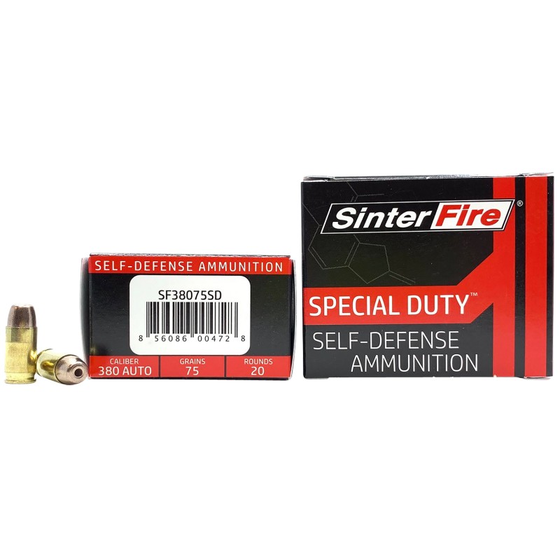 SinterFire Inc SF38075SD Special Duty SD  380ACP 75gr Lead Free Frangible Hollow Point 20 Per Box10 Case