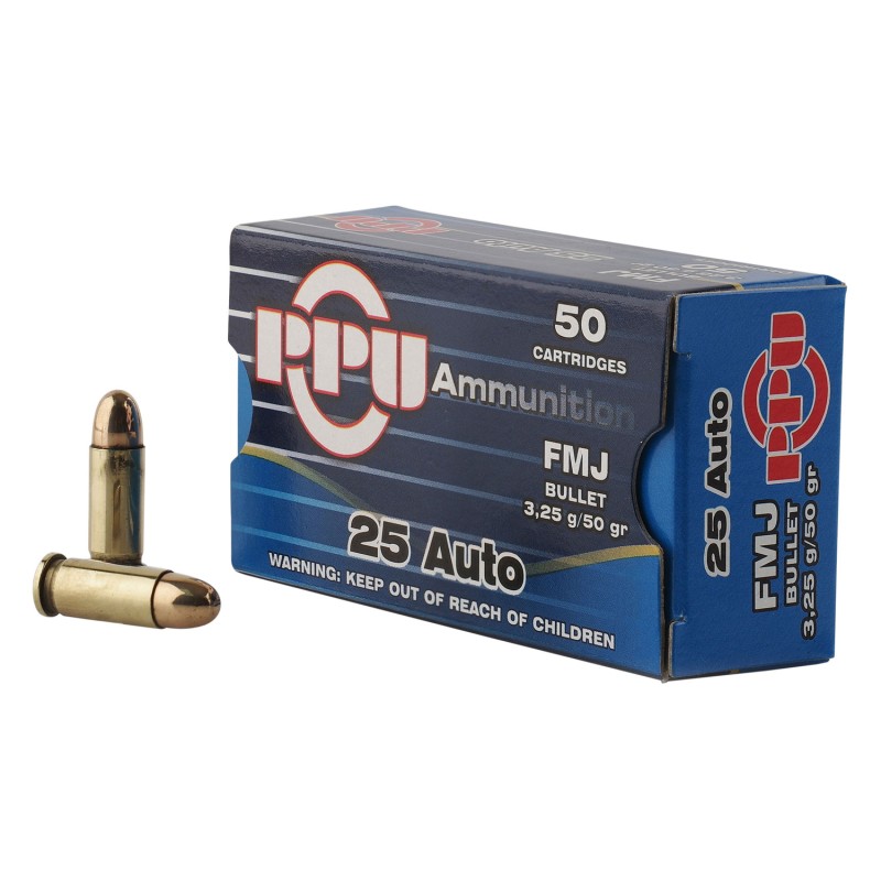 PPU PPH25 Handgun  25ACP 50gr Full Metal Jacket 50 Per Box20 Case