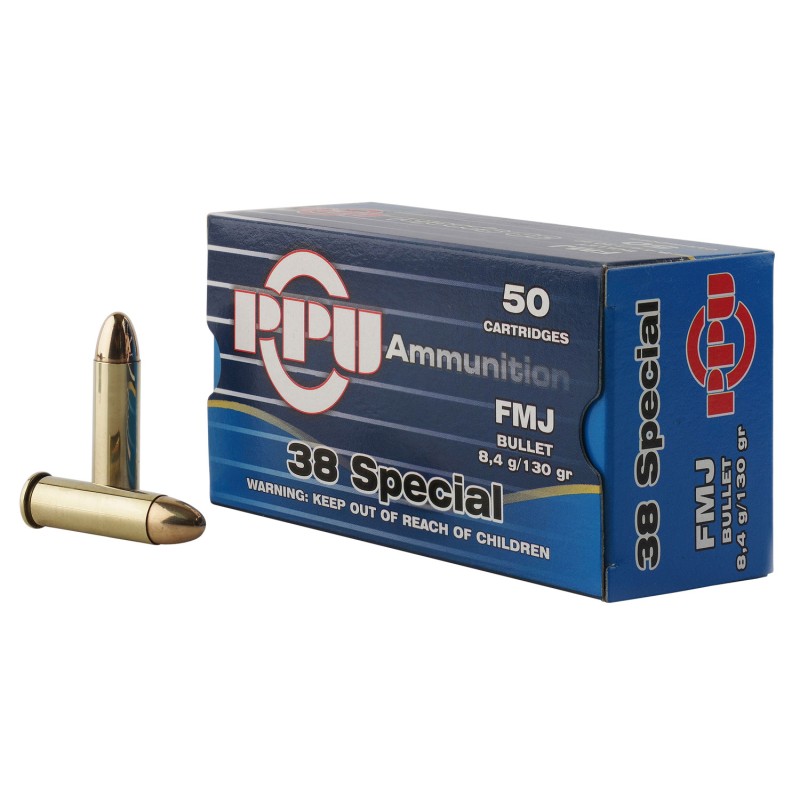 PPU PPH38SF Handgun  38Special 130gr Full Metal Jacket 50 Per Box10 Case