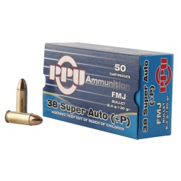 PPU PPH38SU Handgun  38SuperP 130gr Full Metal Jacket 50 Per Box10 Case