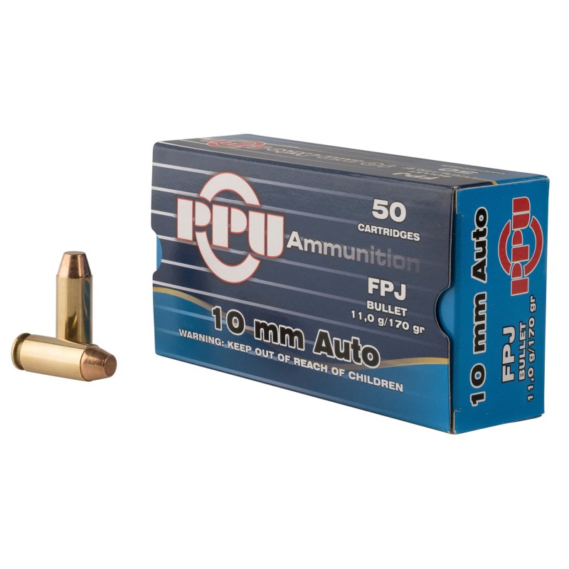 PPU PPH10F Handgun  10mmAuto 170gr Flat Point Jacketed 50 Per Box10 Case