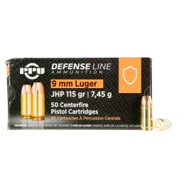 PPU PPD91 Defense  9mmLuger 115gr Jacketed Hollow Point 50 Per Box20 Case