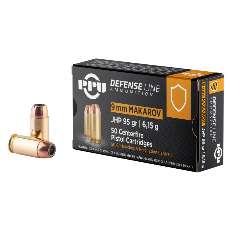 PPU PPD9M Defense  9x18Makarov 95gr Jacketed Hollow Point 50 Per Box20 Case